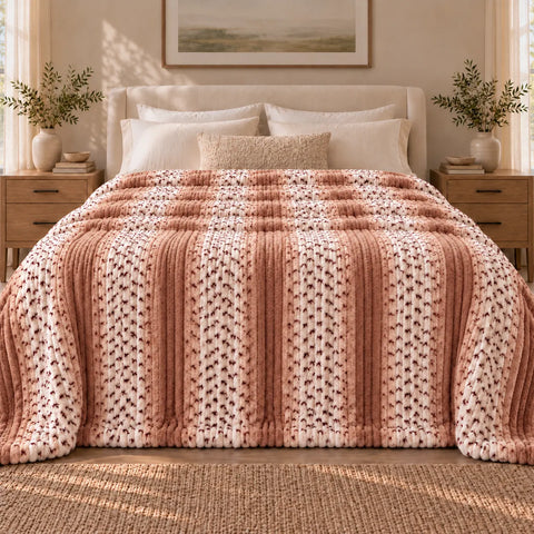Terracotta Cream Dotted Stripe Blanket