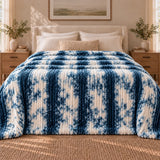 Blue Cream Tie-Dye Ribbed Blanket