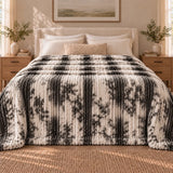 Charcoal Cream Tie-Dye Ribbed Blanket