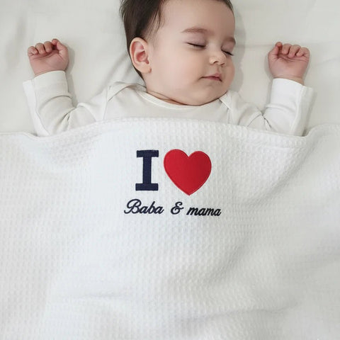 I♡Mama Baba Baby Waffle Blanke - The Linen House