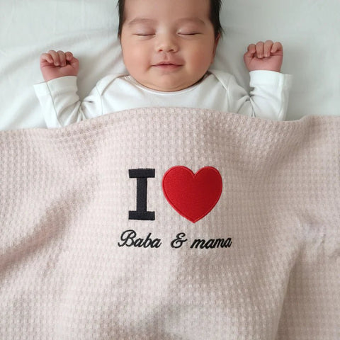 I♡Mama Baba Baby Waffle Blanke - The Linen House