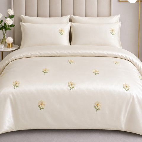 Ivory Daisy Embroidered Bedding Set - The Linen House