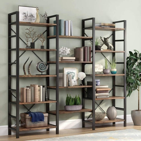 Large Triple Wide 5 - Shelf Etagere Bookcase - The Linen House