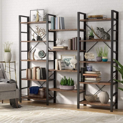 Large Triple Wide 5 - Shelf Etagere Bookcase - The Linen House
