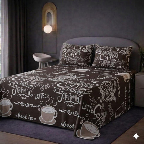 Latte Lines & Lifelines Printed Bed Sheet - The Linen House