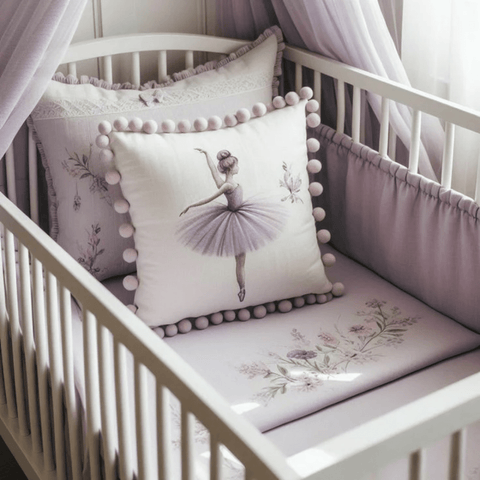Lavender Ballet - Themed Baby Crib Bedding Set with Ballerina Pillow - The Linen House