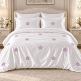 Lavender Blossom White Embroidered Bedding Set - The Linen House