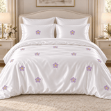 Lavender Blossom White Embroidered Bedding Set
