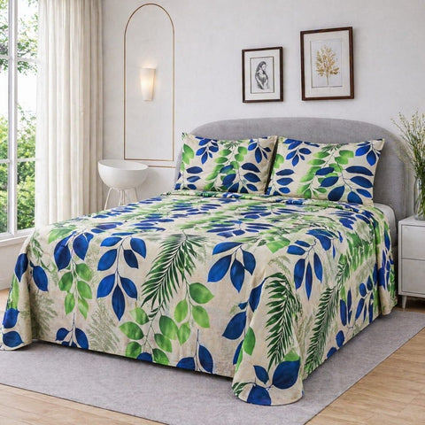Leafy Dreams Printed Bedsheet - The Linen House
