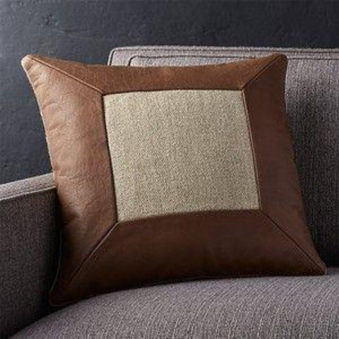 Leather - Worked Cushion Cover Cube Design - The Linen House