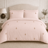 Light Blush Gold Floral Embroidered Duvet Cover Set