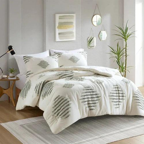 Light Green Tufted Duvet Cover Set - The Linen House