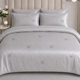 Light Grey Butterfly Embroidered Bedding Set - The Linen House