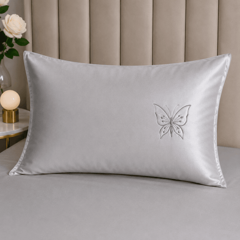 Light Grey Butterfly Embroidered Bedding Set - The Linen House
