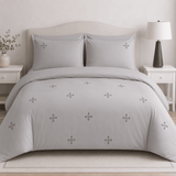 Light Grey Geometric Embroidered Duvet Cover Set - The Linen House