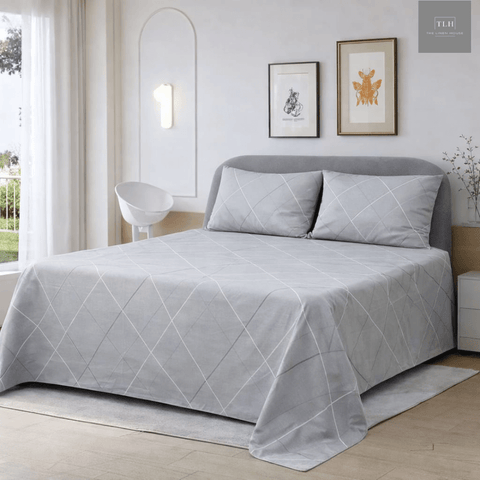 Light Grey Printed Bed Sheet (3pcs) - The Linen House