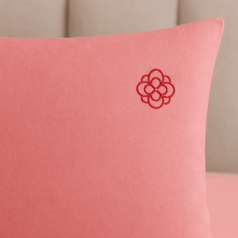 Light Red Rosette Embroidered Bedding Set - The Linen House