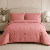 Light Red Rosette Embroidered Bedding Set - The Linen House