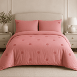 Light Red Rosette Embroidered Bedding Set