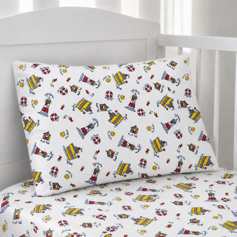 Lighthouse & Boats Baby Crib Sheet & Pillow - The Linen House