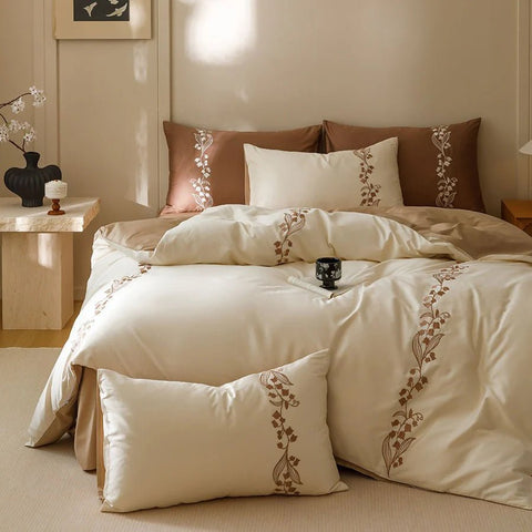 Lily of the Valley Embroidery Duvet Set - The Linen House