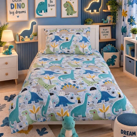 Little Dino Dreams Kids Bedsheet - The Linen House