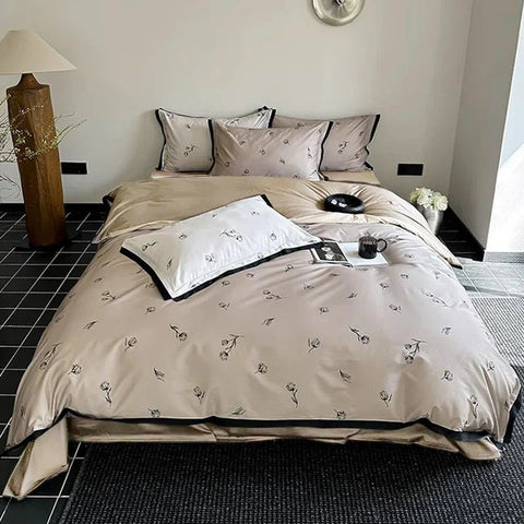 Luster Flower Printed Bedding Duvet Set – Artistic & Elegant - The Linen House