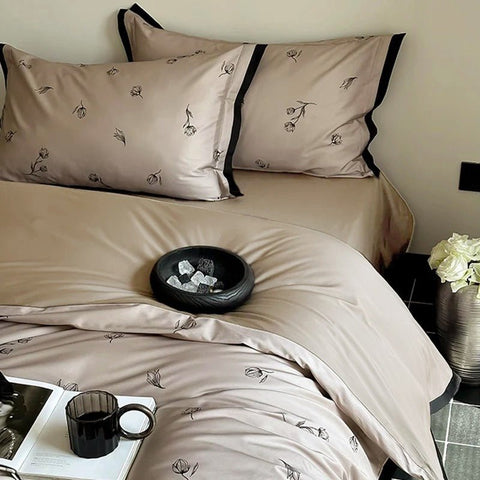 Luster Flower Printed Bedding Duvet Set – Artistic & Elegant - The Linen House