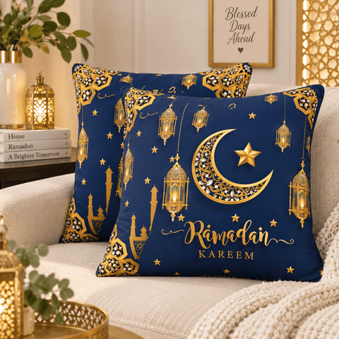 Luxurious Ramadan Cushion Cover with Gold Details and Moon (Pack of 2) - The Linen House