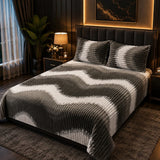 Luxury Abstract Wave Pattern Fleece Bedsheet - The Linen House