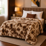 Luxury Beige Brown Tie-Dye Faux Rabbit Fur Blanket - The Linen House