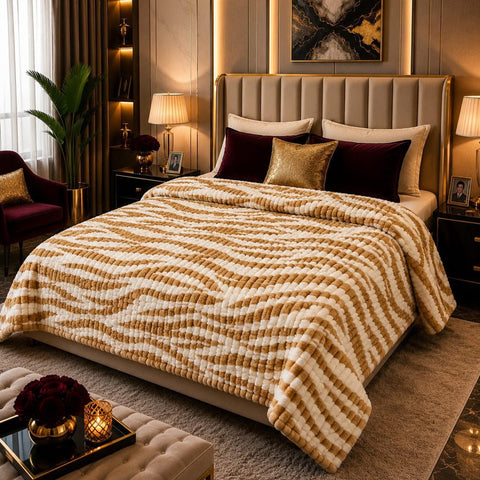 Luxury Beige & White Fleece Blanket - The Linen House