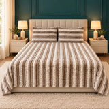 Luxury Beige & White Speckled Stripe Fleece Bedsheet Set - The Linen House