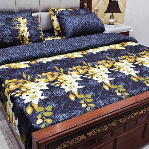 Luxury Black Floral Printed 7Pc Bedspread Set - The Linen House