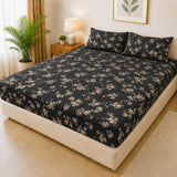 Luxury Black Floral Waterproof Fitted Mattress Cover - The Linen House