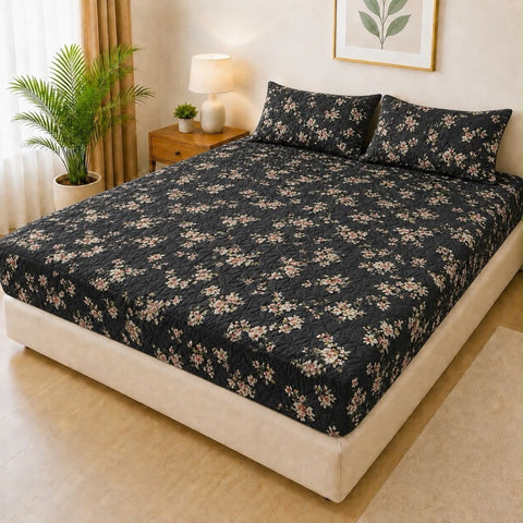 Luxury Black Floral Waterproof Fitted Mattress Cover - The Linen House