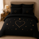 Luxury Black & Gold Heart Embroidered Bedding Set - The Linen House