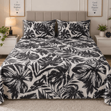 Luxury Black Leaf Print Bedsheet - The Linen House