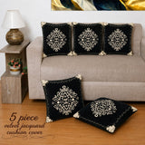 Luxury Black Velvet Jacquard Cushion Cover(Pack of 5) - The Linen House