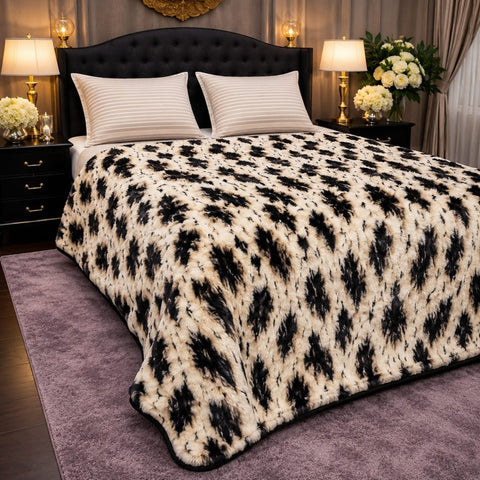 Luxury Black & White Faux Fleece Blanket - The Linen House