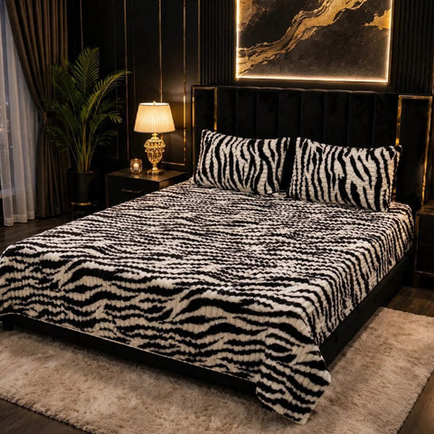 Luxury Black & White Zebra Print Fleece Bedsheet - The Linen House