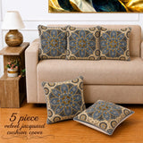 Luxury Blue & Beige Velvet Jacquard Cushion Cover(Pack of 5) - The Linen House