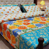 Luxury Blue & Orange Floral 7Pc Bedspread Set - The Linen House