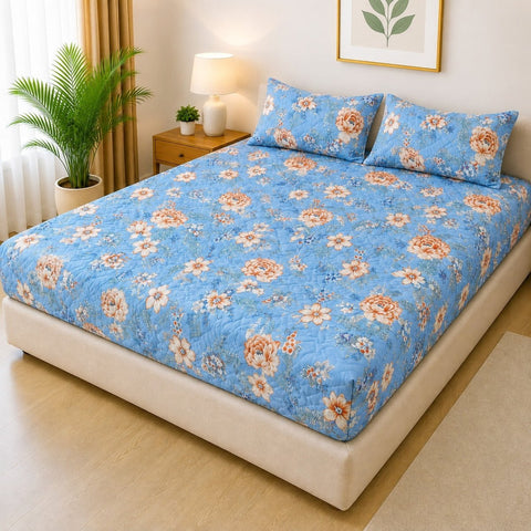 Luxury Blue Rose Floral Waterproof Fitted Mattress Cover - The Linen House