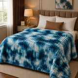 Luxury Blue Tie-Dye Faux Rabbit Fur Blanket - The Linen House