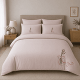 Luxury Blush Pink Embroidered Floral Bow Bedding Set - The Linen House