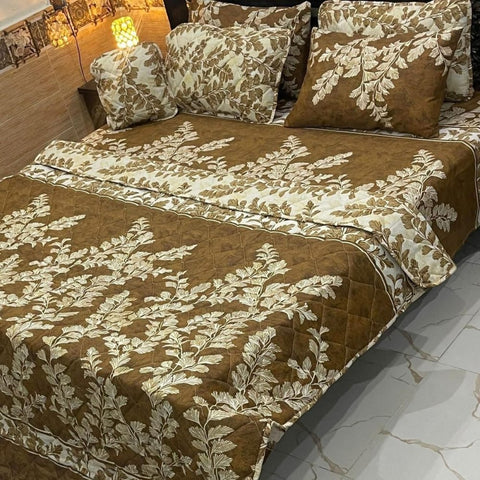 Luxury Brown Botanical 7Pc Bedspread Set - The Linen House