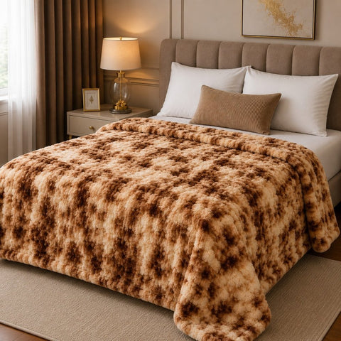 Luxury Brown Leopard Faux Rabbit Fur Blanket - The Linen House