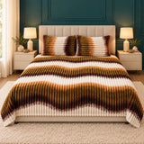 Luxury Brown & Olive Ikat Stripe Fleece Bedsheet Set - The Linen House