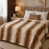 Luxury Brown Tie-Dye Faux Rabbit Fur Blanket - The Linen House